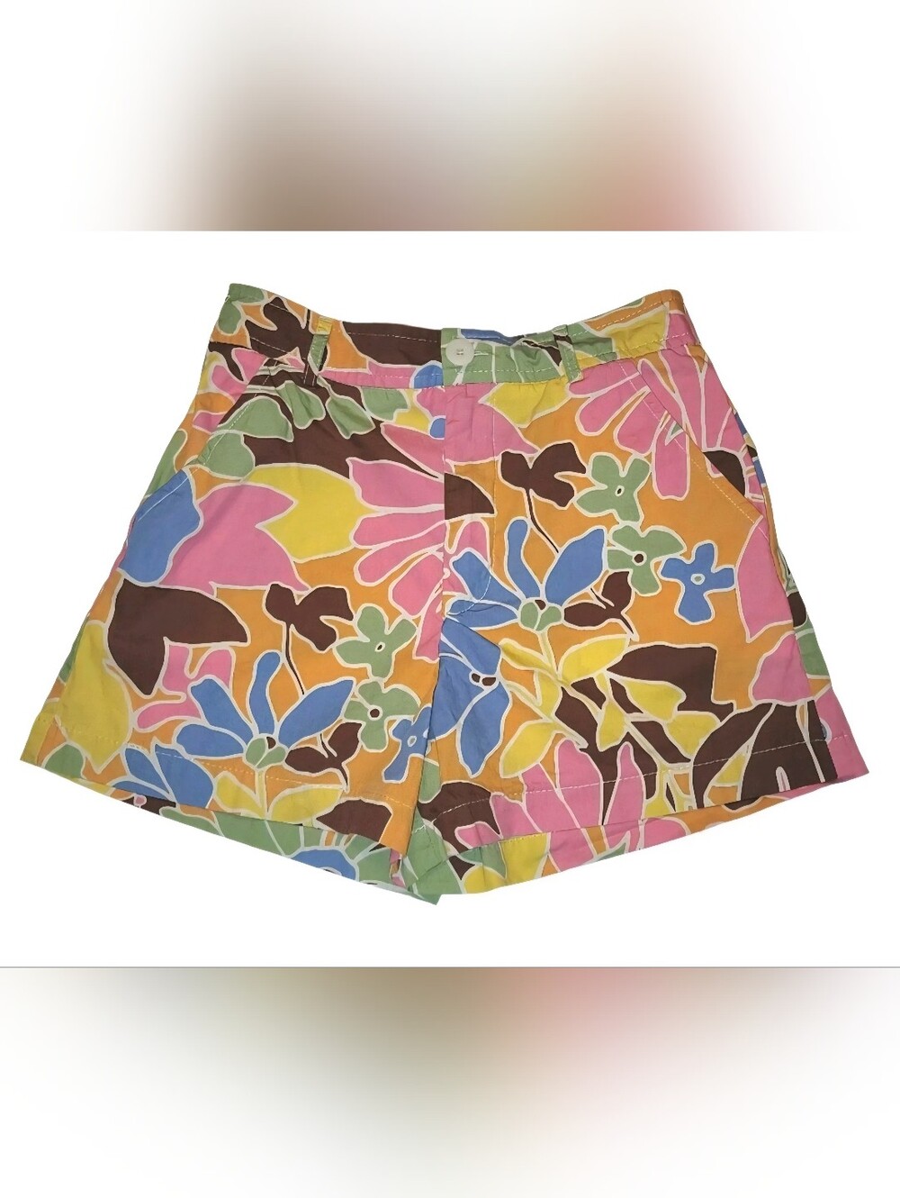 Zara Girls Shorts Sz 11-12 Multi-Color Bold Flowers Brown Pink Orange Yellow